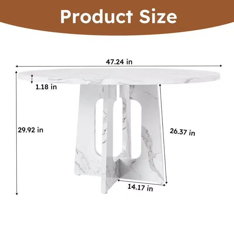 47 Round Dining Table for 4 Farmhouse MDF Table with Marble White Finish 300lb Capacity Easy Assembly for Dining Room Kitchen Living Room