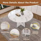 47 Round Dining Table for 4 Farmhouse MDF Table with Marble White Finish 300lb Capacity Easy Assembly for Dining Room Kitchen Living Room