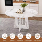 47 Round Dining Table for 4 Farmhouse MDF Table with Marble White Finish 300lb Capacity Easy Assembly for Dining Room Kitchen Living Room