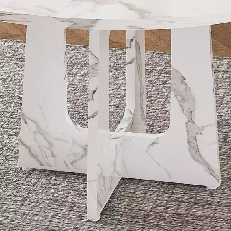 47 Round Dining Table for 4 Farmhouse MDF Table with Marble White Finish 300lb Capacity Easy Assembly for Dining Room Kitchen Living Room