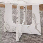 47 Round Dining Table for 4 Farmhouse MDF Table with Marble White Finish 300lb Capacity Easy Assembly for Dining Room Kitchen Living Room