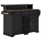 Whisen 53.2 Two-Tier Kitchen Island Cart, Rolling Island Table, Bar Cabinet, Farmhouse Kitchen Island with 4 Door Shelves, 3 Drawers