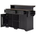 Whisen 53.2 Two-Tier Kitchen Island Cart, Rolling Island Table, Bar Cabinet, Farmhouse Kitchen Island with 4 Door Shelves, 3 Drawers