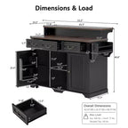 Whisen 53.2 Two-Tier Kitchen Island Cart, Rolling Island Table, Bar Cabinet, Farmhouse Kitchen Island with 4 Door Shelves, 3 Drawers