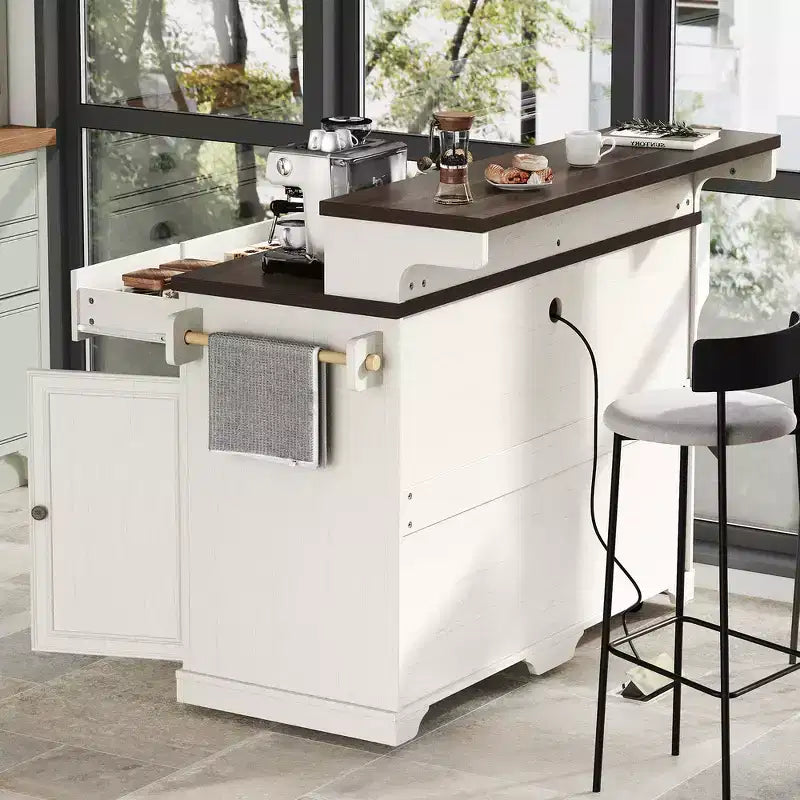 Whisen 53.2 Two-Tier Kitchen Island Cart, Rolling Island Table, Bar Cabinet, Farmhouse Kitchen Island with 4 Door Shelves, 3 Drawers