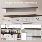 Whisen 53.2 Two-Tier Kitchen Island Cart, Rolling Island Table, Bar Cabinet, Farmhouse Kitchen Island with 4 Door Shelves, 3 Drawers