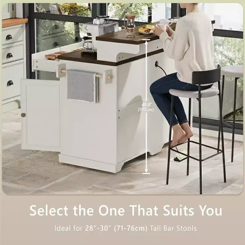 Whisen 53.2 Two-Tier Kitchen Island Cart, Rolling Island Table, Bar Cabinet, Farmhouse Kitchen Island with 4 Door Shelves, 3 Drawers