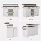 Whisen 53.2 Two-Tier Kitchen Island Cart, Rolling Island Table, Bar Cabinet, Farmhouse Kitchen Island with 4 Door Shelves, 3 Drawers