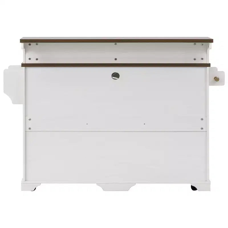Whisen 53.2 Two-Tier Kitchen Island Cart, Rolling Island Table, Bar Cabinet, Farmhouse Kitchen Island with 4 Door Shelves, 3 Drawers