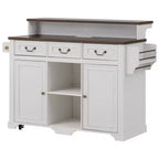 Whisen 53.2 Two-Tier Kitchen Island Cart, Rolling Island Table, Bar Cabinet, Farmhouse Kitchen Island with 4 Door Shelves, 3 Drawers