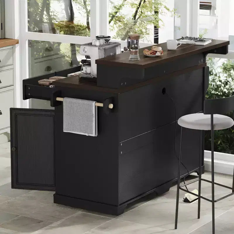 Whisen 53.2 Two-Tier Kitchen Island Cart, Rolling Island Table, Bar Cabinet, Farmhouse Kitchen Island with 4 Door Shelves, 3 Drawers