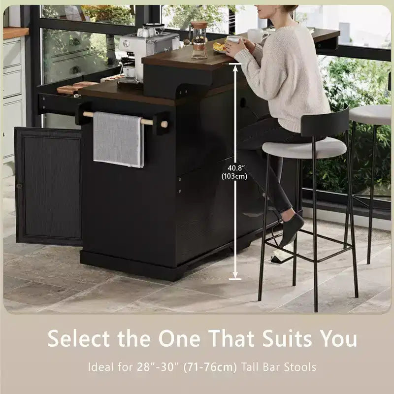 Whisen 53.2 Two-Tier Kitchen Island Cart, Rolling Island Table, Bar Cabinet, Farmhouse Kitchen Island with 4 Door Shelves, 3 Drawers