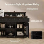 Whisen 53.2 Two-Tier Kitchen Island Cart, Rolling Island Table, Bar Cabinet, Farmhouse Kitchen Island with 4 Door Shelves, 3 Drawers