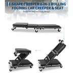2-in-1 Folding Z-Style Mechanic Creeper Seat, 36 Rolling Garage Chair with Swivel Wheels, Heavy Duty Shop Creeper for Auto Repair