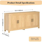 71 Sideboard Buffet Cabinet with 4 Doors, Fluted Credenza Storage Cabinet with Cable Management & Adjustable Shelves, Buffet Table for Kitchen