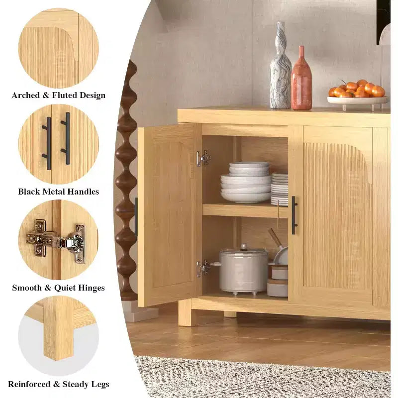 71 Sideboard Buffet Cabinet with 4 Doors, Fluted Credenza Storage Cabinet with Cable Management & Adjustable Shelves, Buffet Table for Kitchen