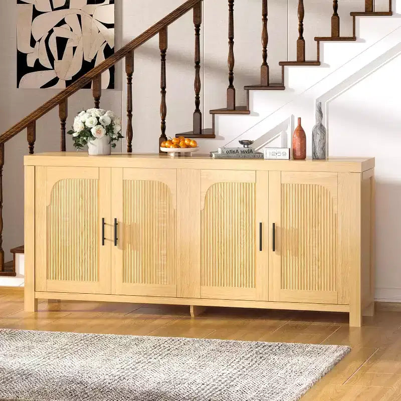 71 Sideboard Buffet Cabinet with 4 Doors, Fluted Credenza Storage Cabinet with Cable Management & Adjustable Shelves, Buffet Table for Kitchen