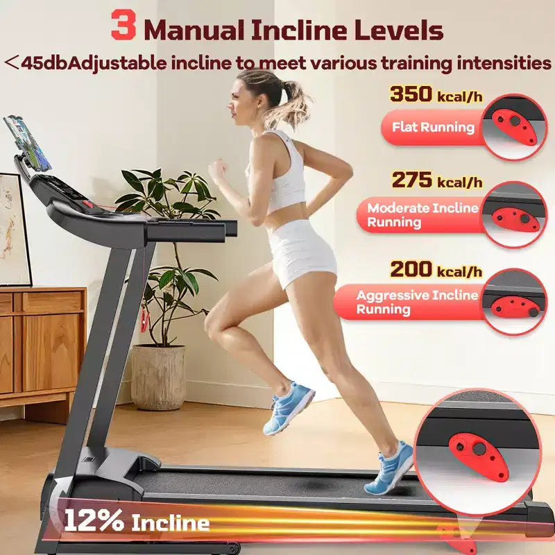 3.5HP Treadmill Clearance: 4-in-1 Foldable Treadmill with 12% Incline, APP & Bluetooth Speakers, 330lbs Capacity, 71 Programs, Home/Office Use