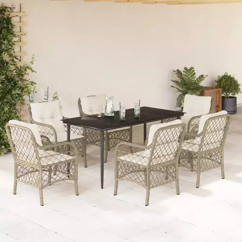 vidaXL Patio Dining Set with Cushions - Poly Rattan