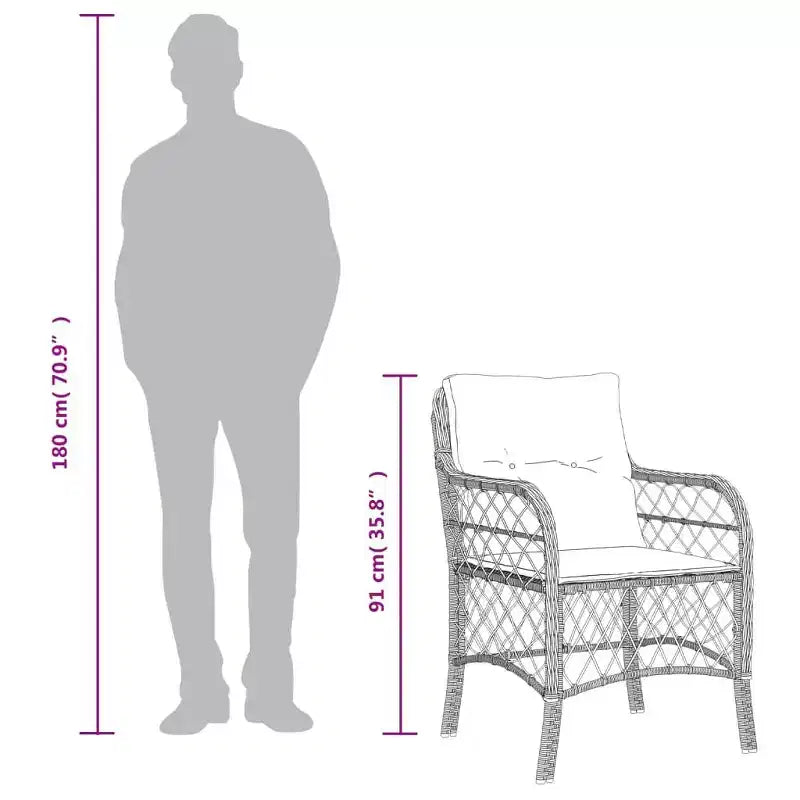 vidaXL Patio Dining Set with Cushions - Poly Rattan
