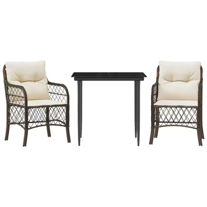 vidaXL 2-Seater Poly Rattan Bistro Set with Cushions - Modern Outdoor Dining Furniture