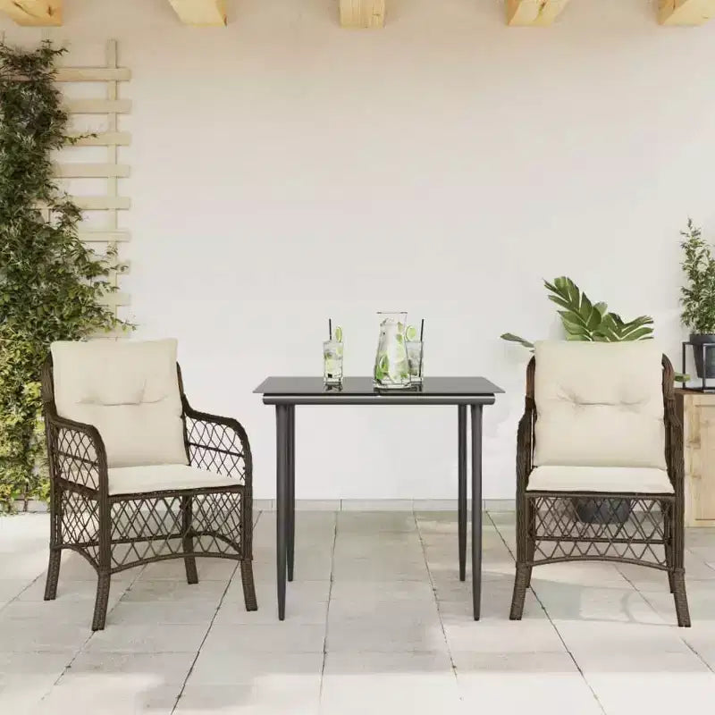 vidaXL 2-Seater Poly Rattan Bistro Set with Cushions - Modern Outdoor Dining Furniture