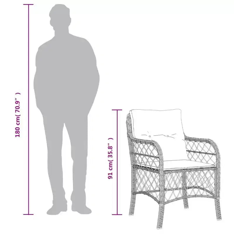 vidaXL 2-Seater Poly Rattan Bistro Set with Cushions - Modern Outdoor Dining Furniture