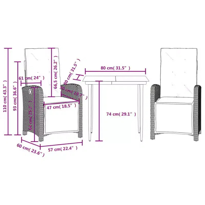 vidaXL Modern Garden Dining Set with Cushions in Poly Rattan