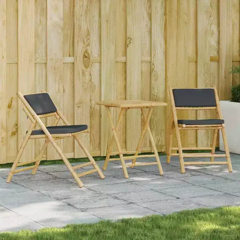 vidaXL Folding Bistro Set with Bamboo and Cushions