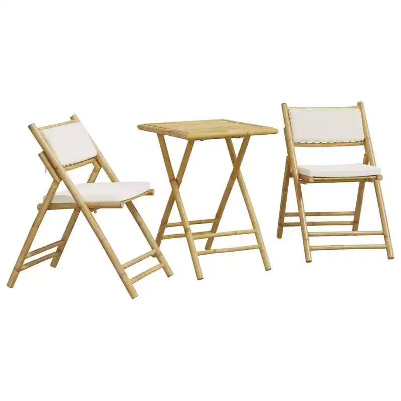 vidaXL Folding Bistro Set with Bamboo and Cushions