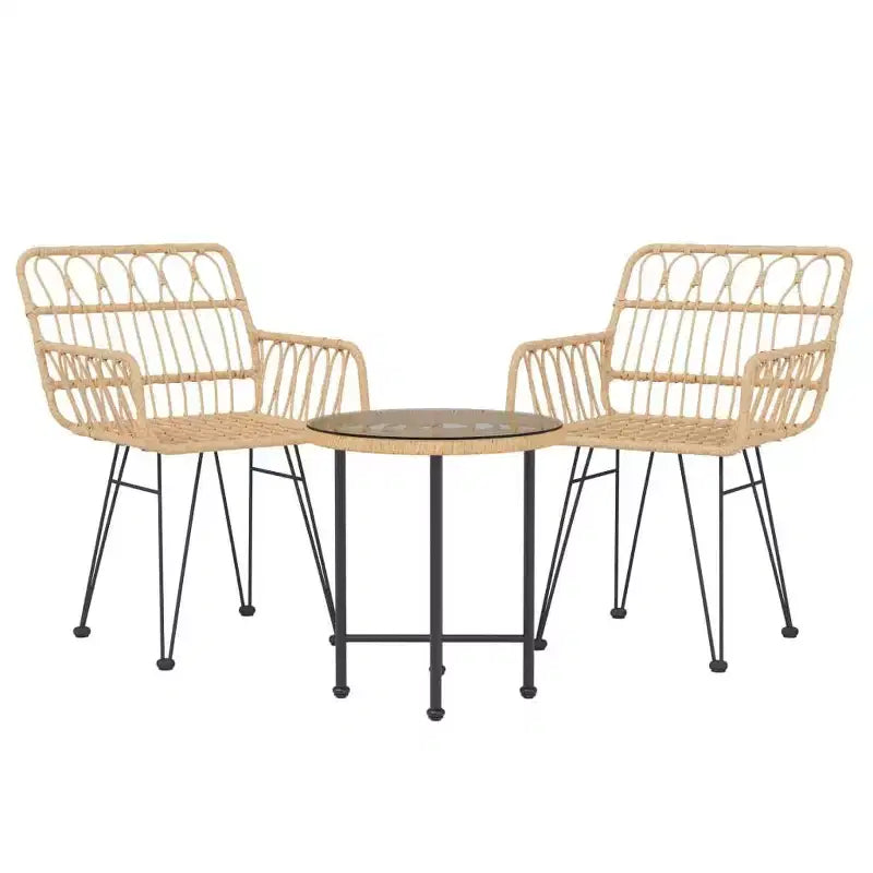 vidaXL Bistro Set Outdoor Patio Balcony Table and Chairs Rattan Look 3 Piece