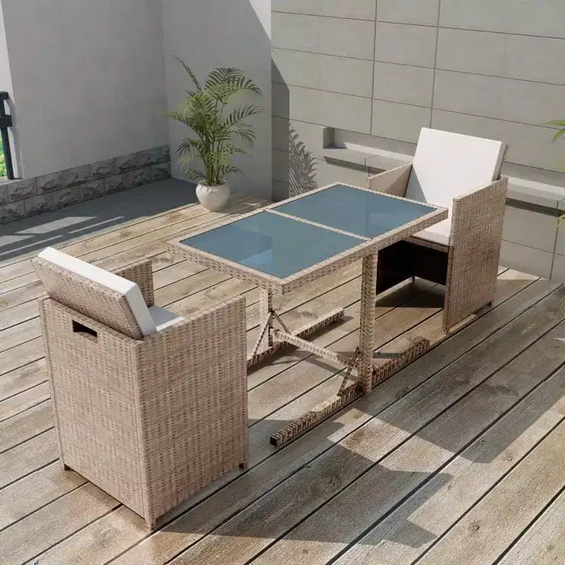 vidaXL Bistro Set Dining Table and Chairs Outdoor Furniture Poly Rattan