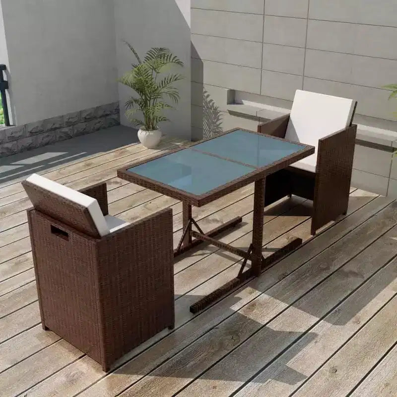 vidaXL Bistro Set Dining Table and Chairs Outdoor Furniture Poly Rattan