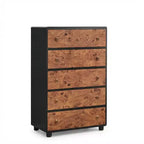 Modern 46 Tall 5-Drawer Dresser, Vertical Wood Chest with Curved Design & Vintage Round Handles, Natural Oak for Bedroom & Living Room Storage