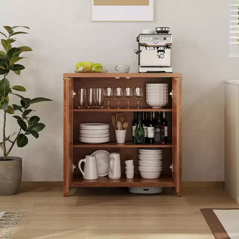 Farmhouse Rattan Wood Storage Cabinet, Adjustable Shelves Sideboard