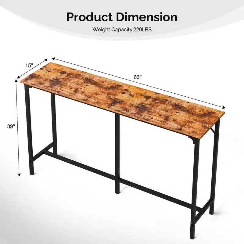 Karl Home 63'' Counter Height Bar Dining Table with Metal Frame , Pub Sofa Table for Kitchen and Living Room