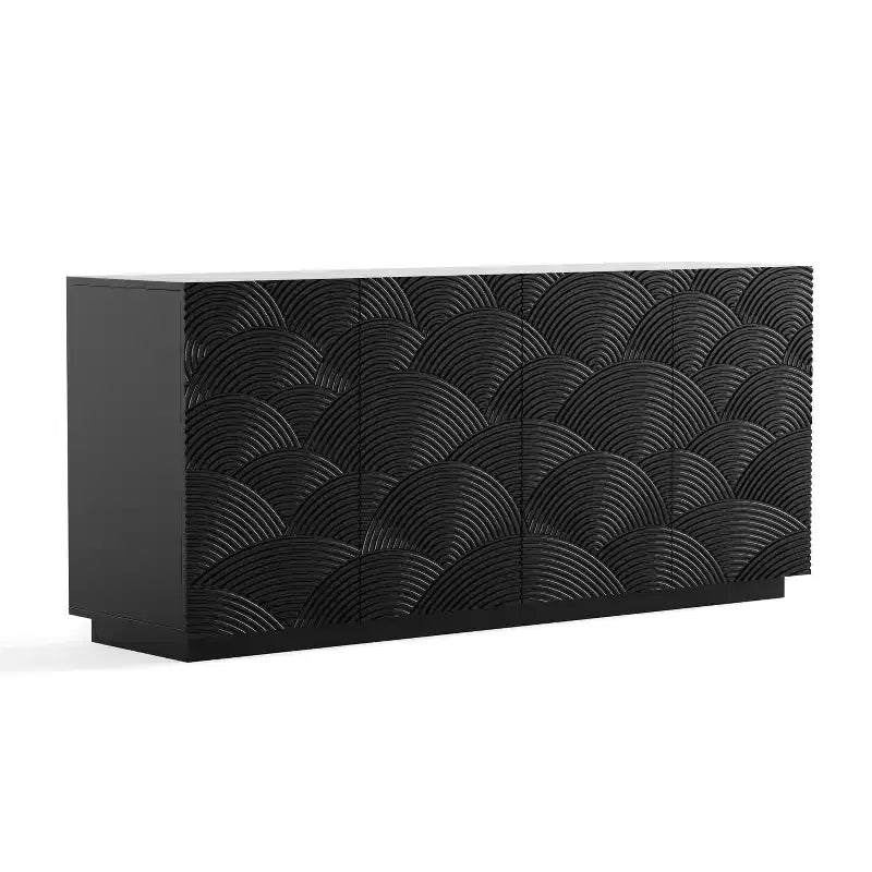 JVNOXK 59-inch Four-Door Modern Sideboard, Rectangular Storage Cabinet with Independent Anti-Tip Device, Suitable for Kitchens, Black