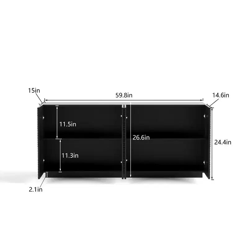 JVNOXK 59-inch Four-Door Modern Sideboard, Rectangular Storage Cabinet with Independent Anti-Tip Device, Suitable for Kitchens, Black