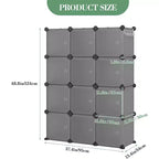 12 Cube Storage Organizer with Doors Modular Plastic Bookcase for Bedroom Living Room, Gray
