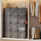 12 Cube Storage Organizer with Doors Modular Plastic Bookcase for Bedroom Living Room, Gray