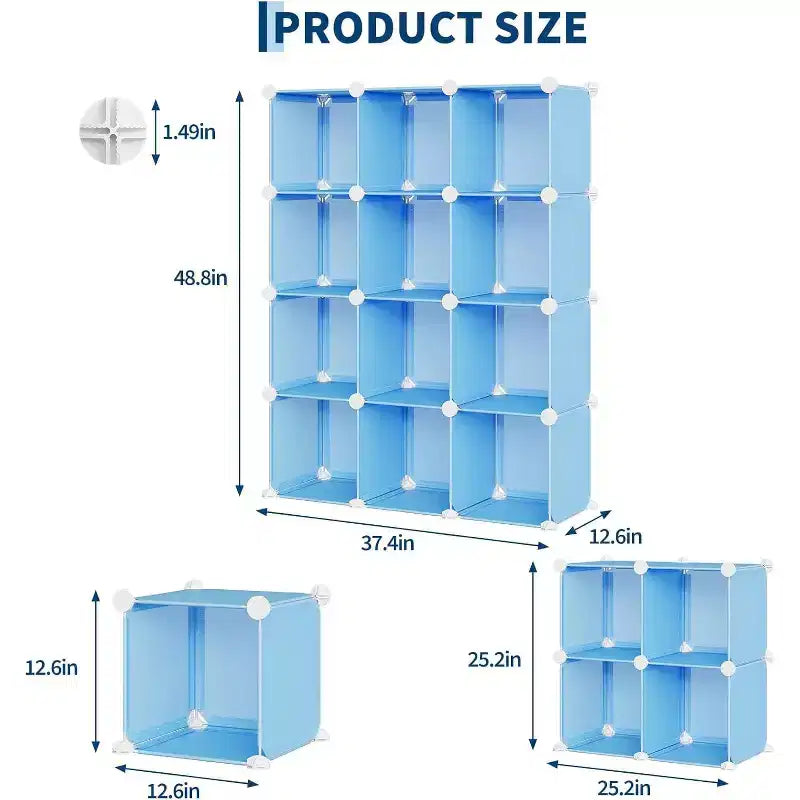 12-Cube PVC Storage Organizer, Multifunctional Cabinet with Stackable Design for Home Office, Blue
