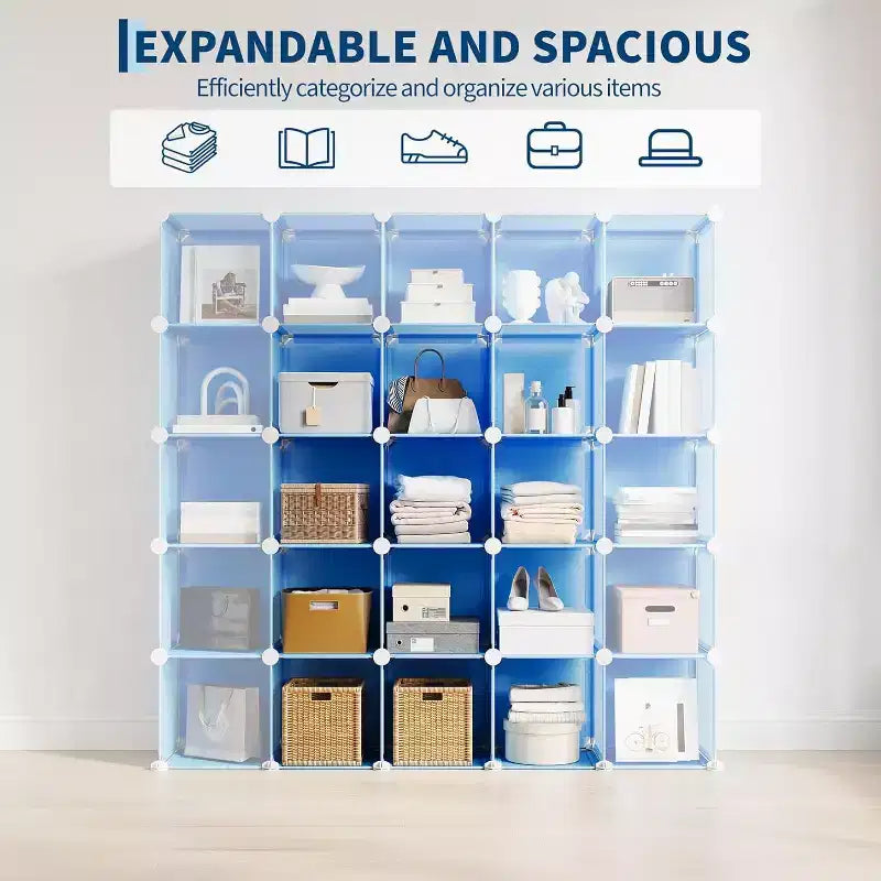 12-Cube PVC Storage Organizer, Multifunctional Cabinet with Stackable Design for Home Office, Blue