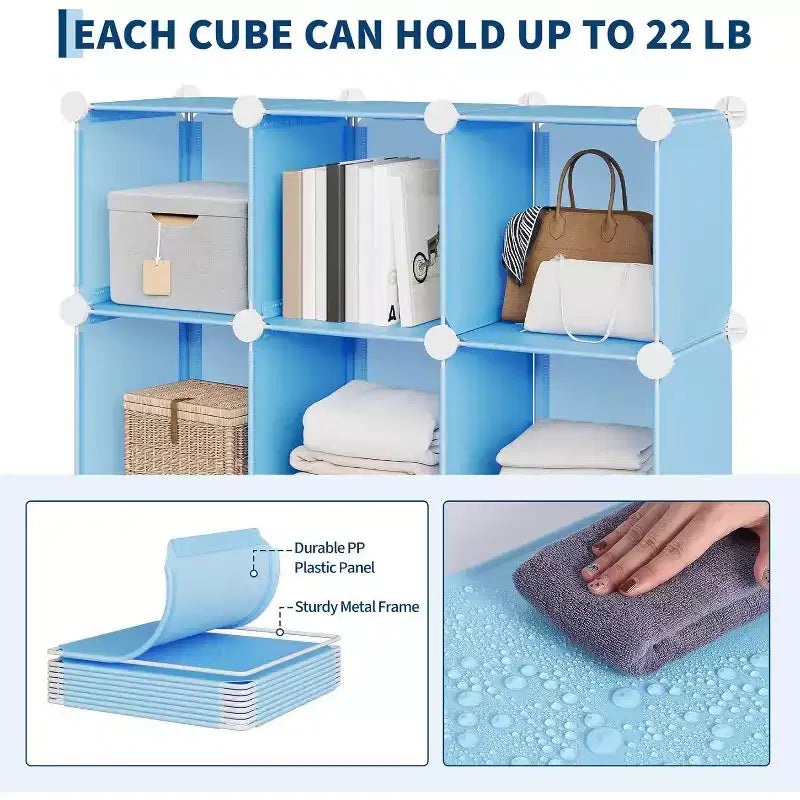 12-Cube PVC Storage Organizer, Multifunctional Cabinet with Stackable Design for Home Office, Blue