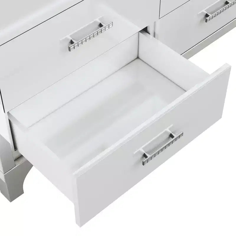 MAYEERTY High Gloss Dresser with Metal Handle Mirrored Storage Cabinet with 6 Drawers for Bedroom White