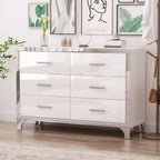 MAYEERTY High Gloss Dresser with Metal Handle Mirrored Storage Cabinet with 6 Drawers for Bedroom White
