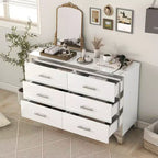 MAYEERTY High Gloss Dresser with Metal Handle Mirrored Storage Cabinet with 6 Drawers for Bedroom White