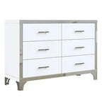 MAYEERTY High Gloss Dresser with Metal Handle Mirrored Storage Cabinet with 6 Drawers for Bedroom White