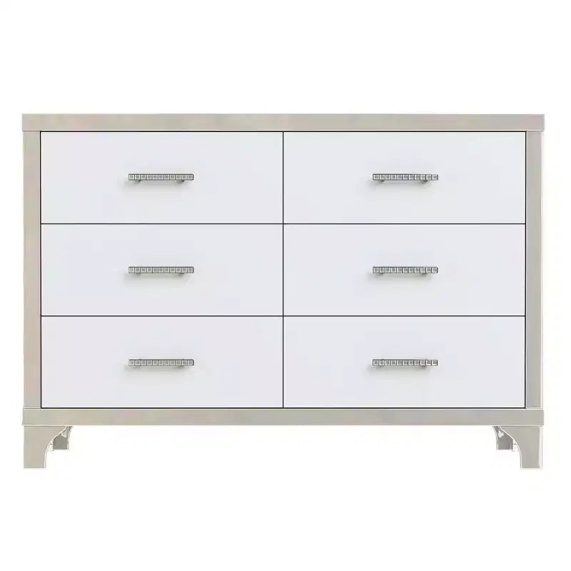 MAYEERTY High Gloss Dresser with Metal Handle Mirrored Storage Cabinet with 6 Drawers for Bedroom White