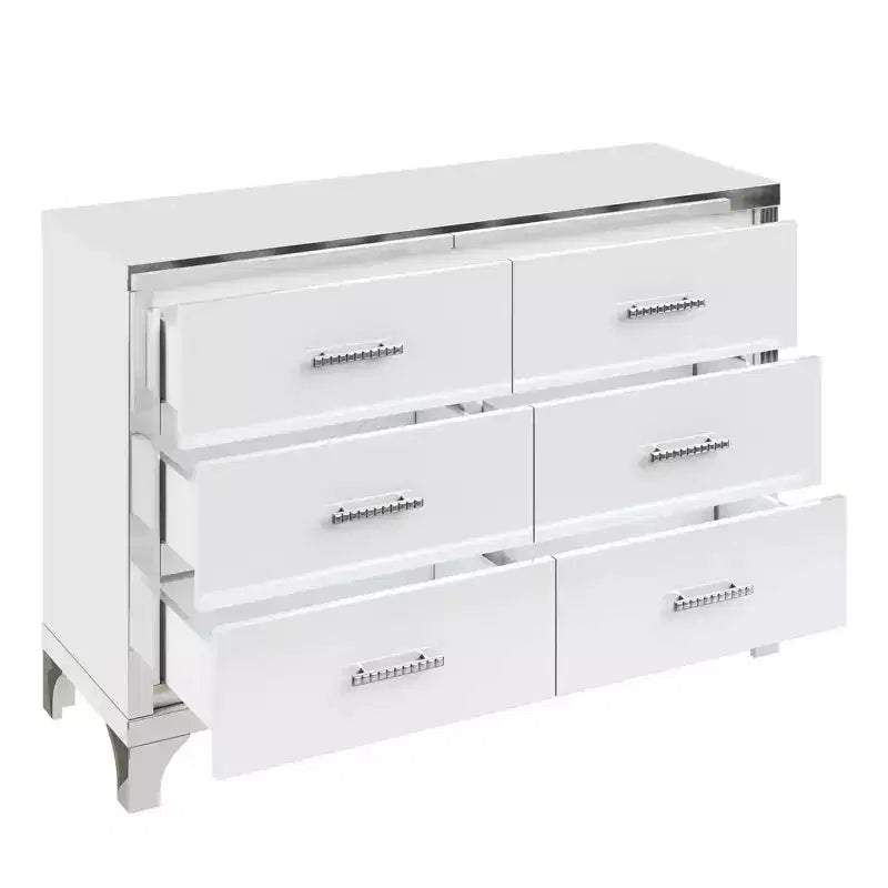 MAYEERTY High Gloss Dresser with Metal Handle Mirrored Storage Cabinet with 6 Drawers for Bedroom White