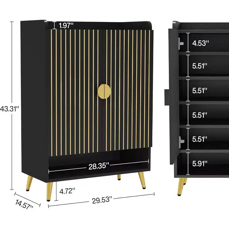 Lantine 7-Tier Black Wooden Shoe Cabinet with Doors and Adjustable Shelves, ideal for Entryway, Hallway, Closet, Living Room shoe storage.